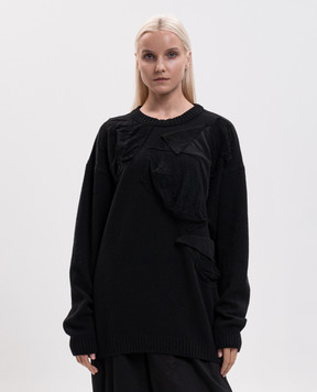 Y`S Yamamoto Black wool sweater with appliqués YVK18688