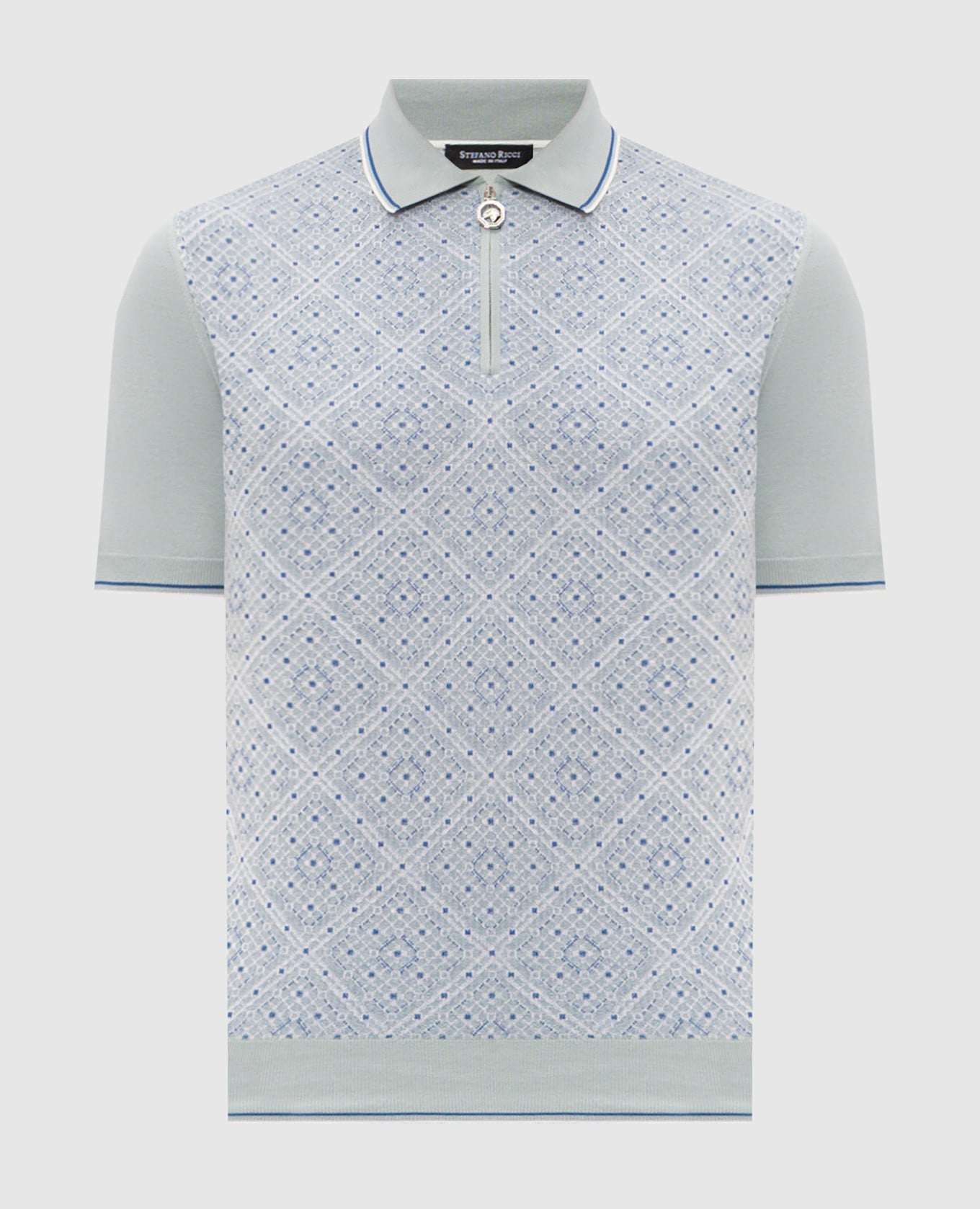 Green polo with silk in geometric pattern