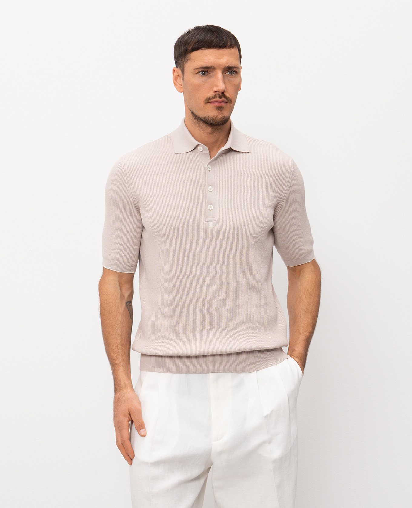 Beige Ribbed Polo Shirt Brunello Cucinelli 3