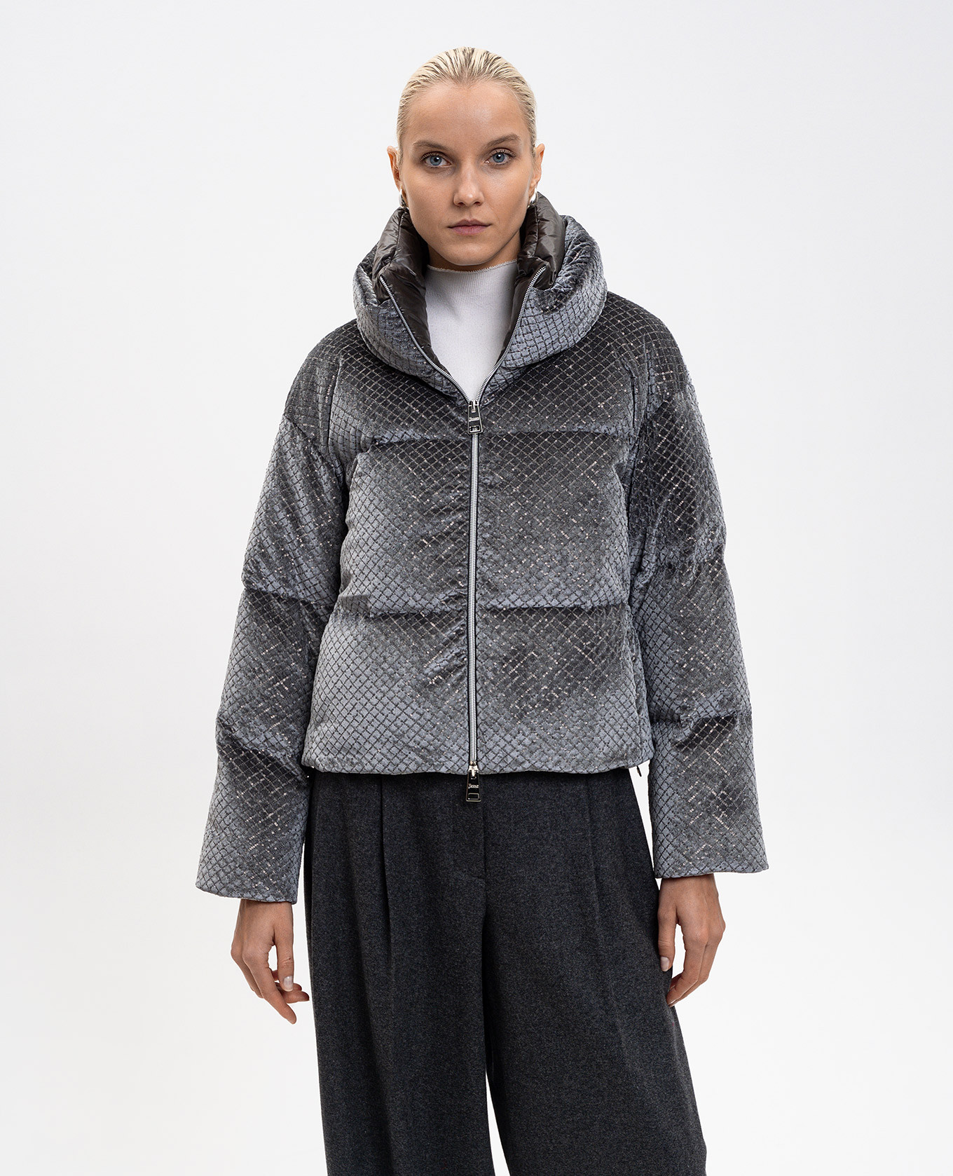 

Gray velour cropped down jacket with sequins Herno, Grey