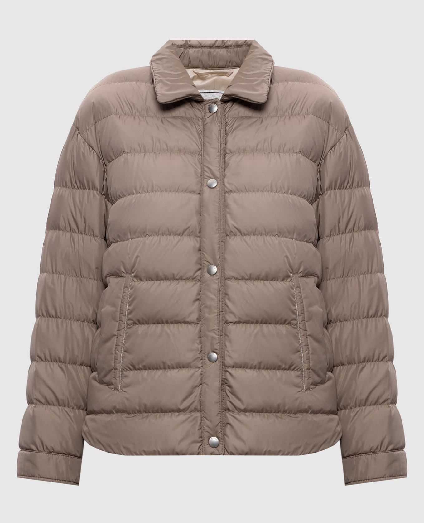 Brown down jacket with monil chain