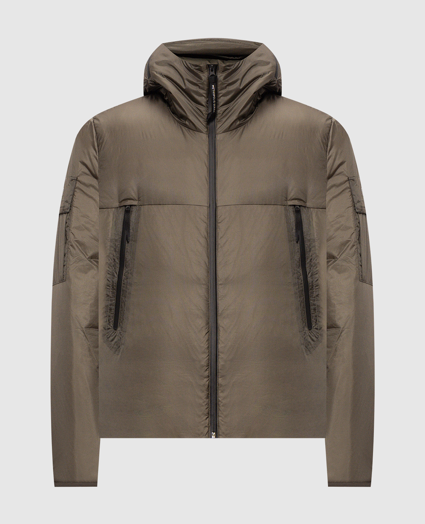 Green down jacket with logo print