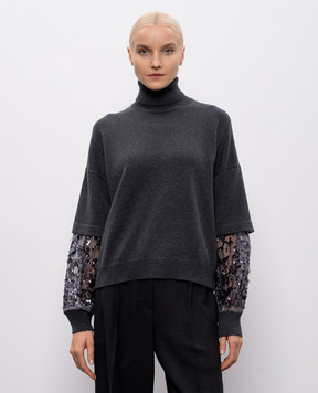 Brunello Cucinelli Gray cashmere sweater with sequins M12730003