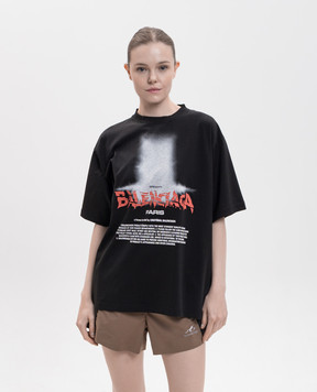 Balenciaga Black T-shirt with contrast logo print 871733TUVO4