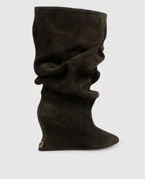 Balmain Green suede wedge ankle boots HN1TA181LCTA