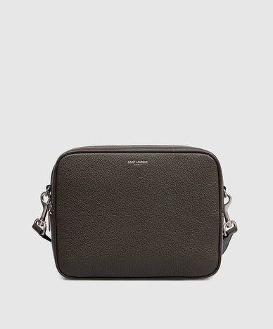 Brown leather bag with logo print