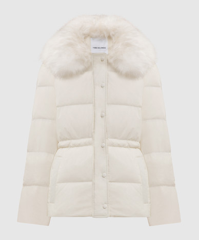Ivory down jacket with fur