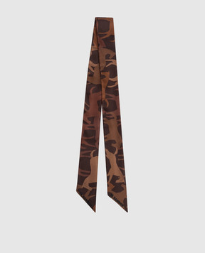 Jil Sander Brown silk twill ribbon in a pattern with a logo J53TF0005J40084