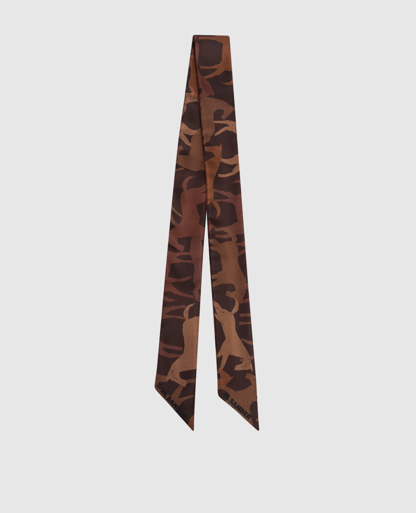 

Brown silk twill ribbon in a pattern with a logo Jil Sander