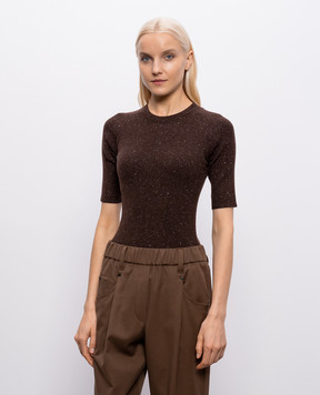 Brunello Cucinelli Brown ribbed cashmere top M9A822200P