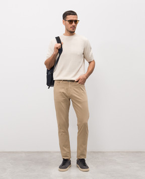 ISAIA Beige pants with logo patch PNT005X0059