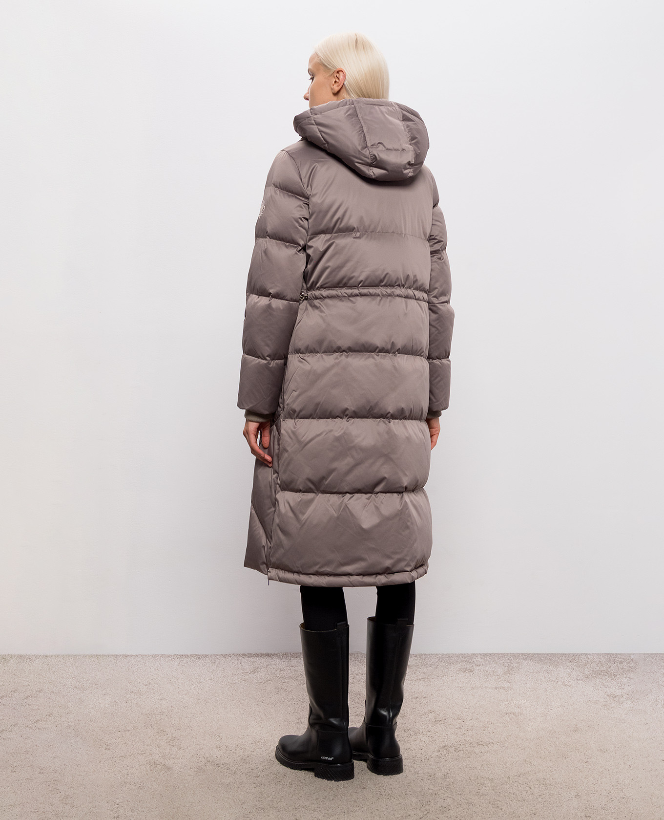 Brown elongated down jacket with hood Be Florence 4
