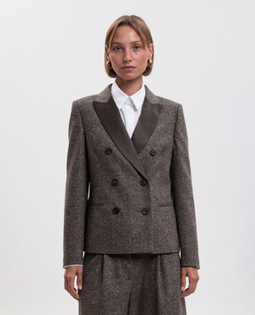 Peserico Brown double-breasted jacket with wool and silk S01753A4468