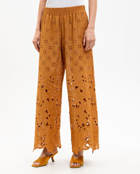 Ermanno Scervino Life Brown openwork pants with embroidery D484P603QYD
