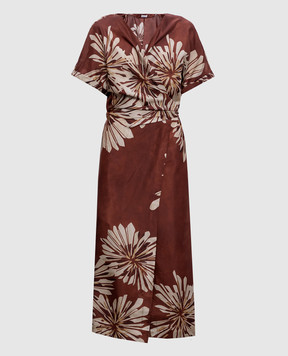 Brunello Cucinelli Brown printed silk wrap dress MQ967AHG41