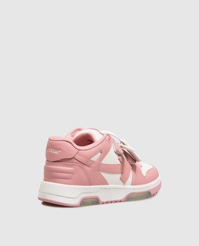 Off-White Out Of Office Kids Pink Leather Sneakers with Emblem OF06413655