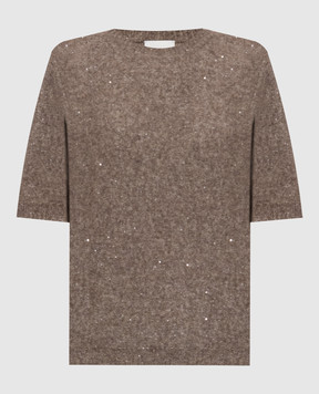 Allude Brown cashmere and silk knit top with sequins 26577103