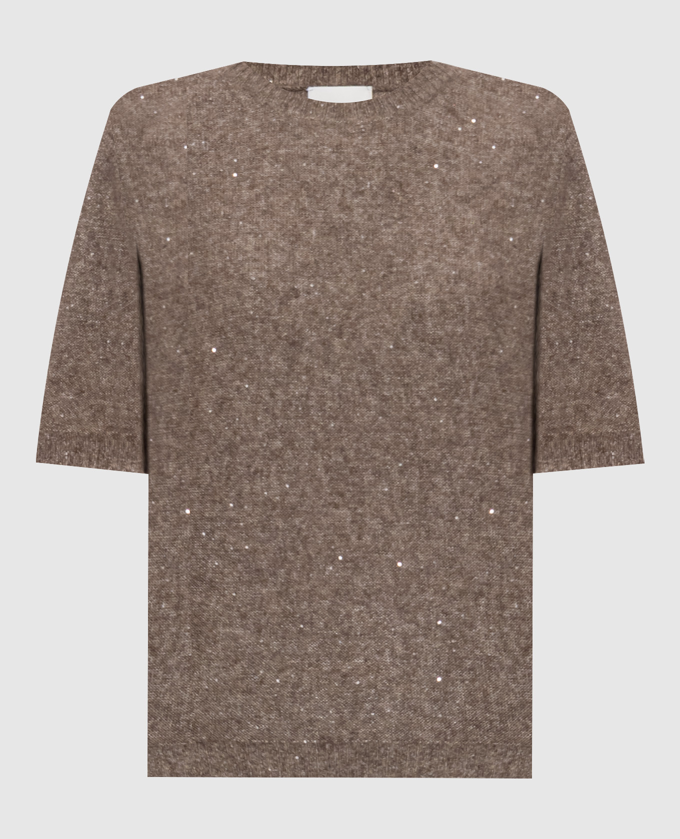 Brown cashmere and silk knit top with sequins