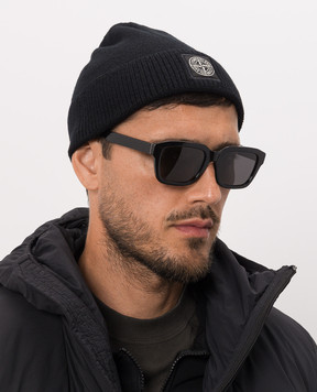 Stone Island Black beanie hat with wool L2S15N100007S01A1