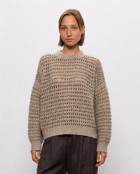 Brunello Cucinelli Beige openwork sweater with wool and cashmere MGO378800
