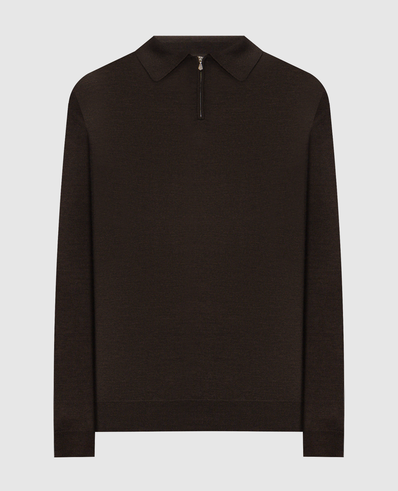 Dark brown wool and silk polo shirt