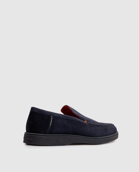 Santoni Blue suede loafers with textured logo MGDG17824OOTKSVU