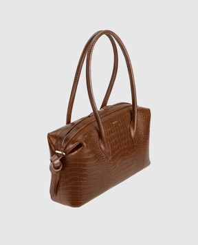 YUZEFI Brown Brioche leather bag with crocodile embossed pattern BRIOCHEDUFFLEEMBOSSEDLE