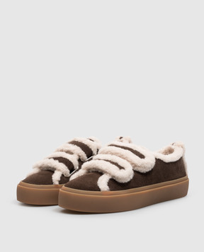 Inuikii Children's brown suede sneakers with fur 300100100513338