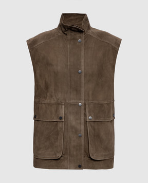 Brunello Cucinelli Brown suede vest with monil chain MPCAI7972