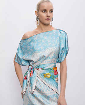 MANTERO 1902 Petals & Pies Blue Silk Scarf 0904F0030G56414