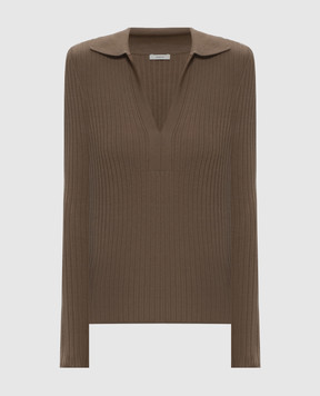JOSEPH Beige ribbed wool pullover with polo collar JF010259