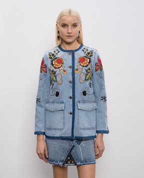 Valentino Blue denim jacket with floral applique 8B3DC03T9YC