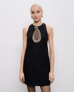 Valentino Black wool and silk mini dress with applique 8B0VAKD51CF