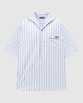 Dolce&Gabbana White striped pajama shirt with logo patch G5OL5TFR52W