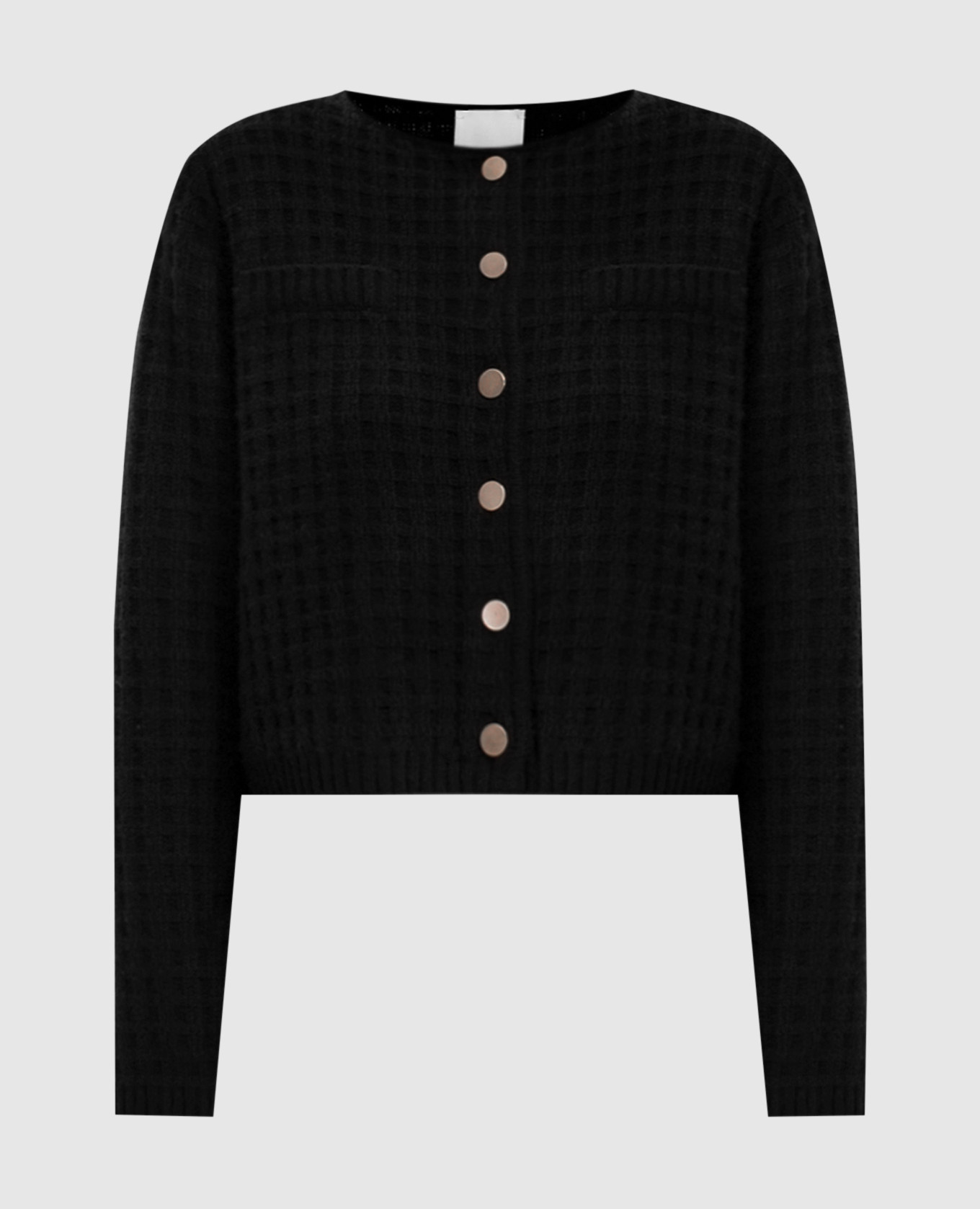 Black wool and cashmere cardigan with textured pattern