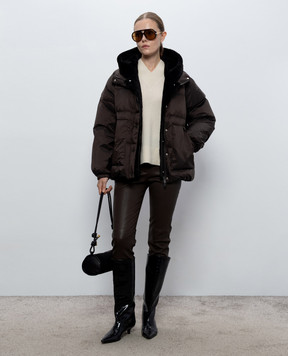 Yves Salomon Army Brown down jacket with fur 26WFV02467U08W