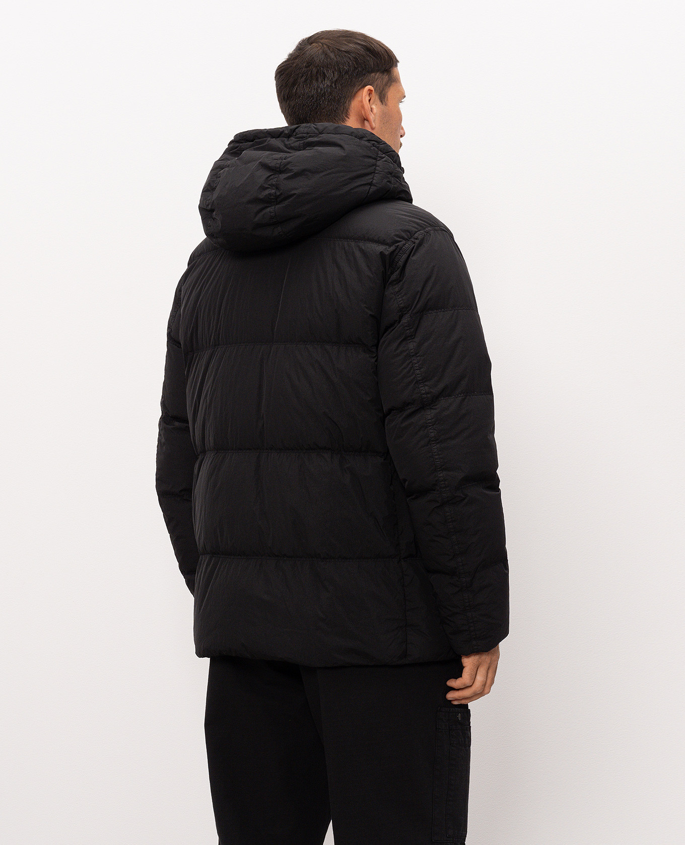 Black down jacket with logo patch Stone Island 4
