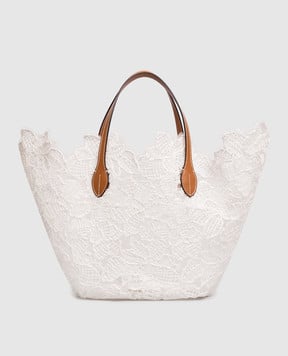 Ermanno Scervino Life White tote bag with floral pattern and raffia D484S500ZQP
