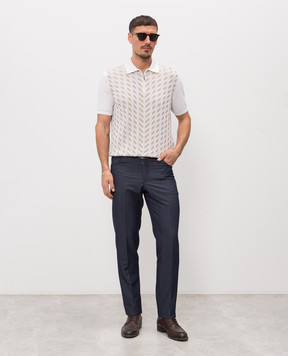 Stefano Ricci Ivory polo with geometric silk pattern K818115P31F26281