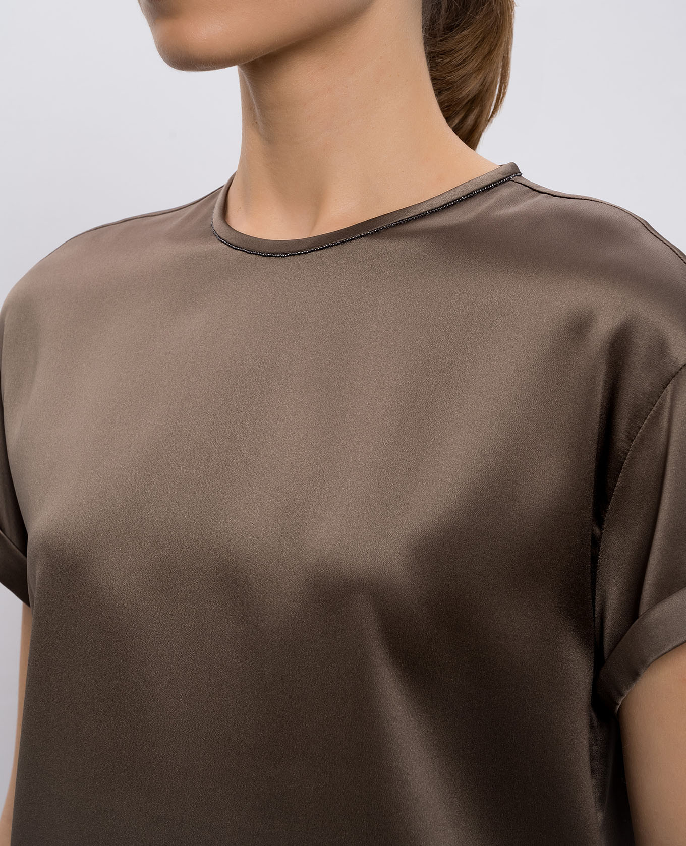 Brown silk top with chain Brunello Cucinelli 5