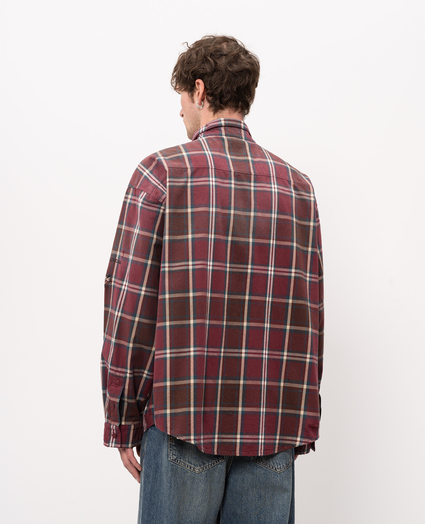 Burgundy checkered shirt with vintage effect Balenciaga 4