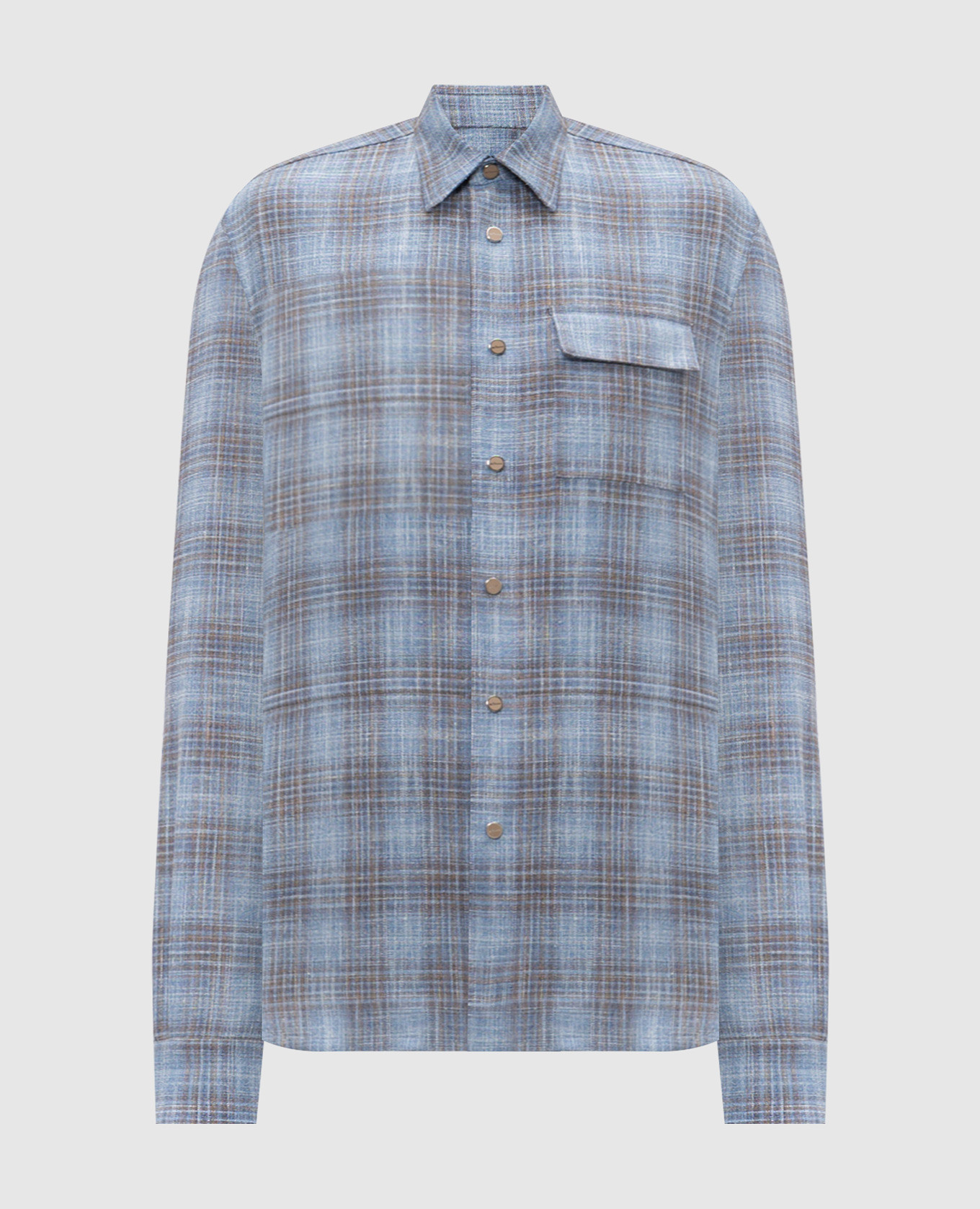 

Blue wool and silk check shirt Kiton, Light blue