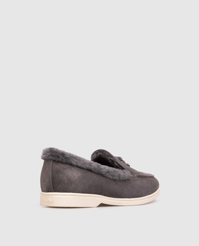 Doucal's Gray suede loafers with fur trim DD8920JOANUM252