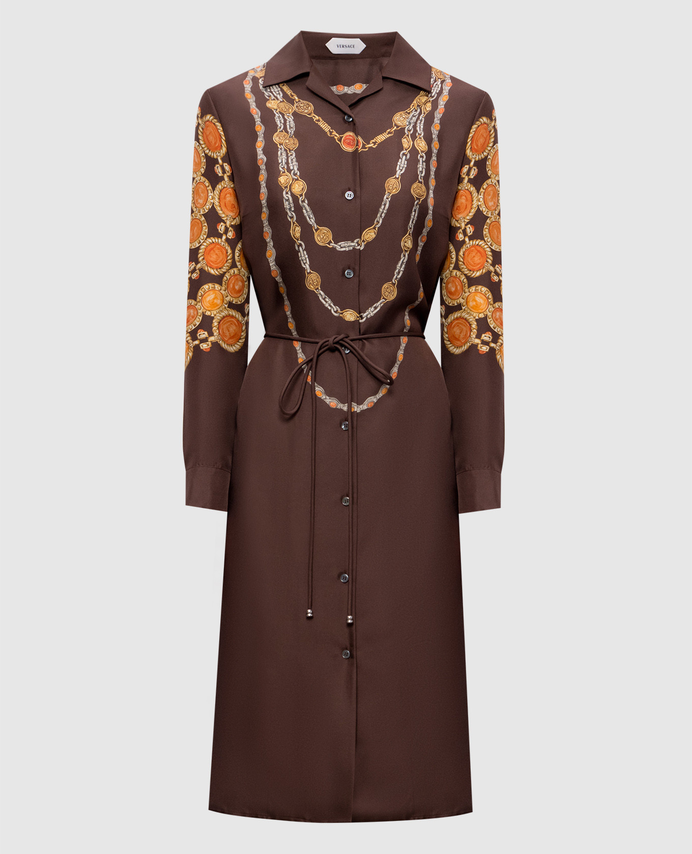 

Brown printed silk dress Versace