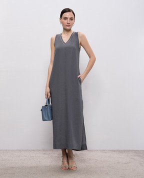 Peserico Gray linen dress with monil chain S0216802647