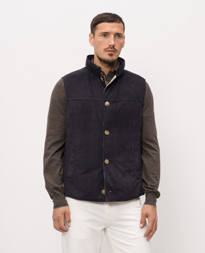 Brunello Cucinelli Blue suede down vest MPCLF2013