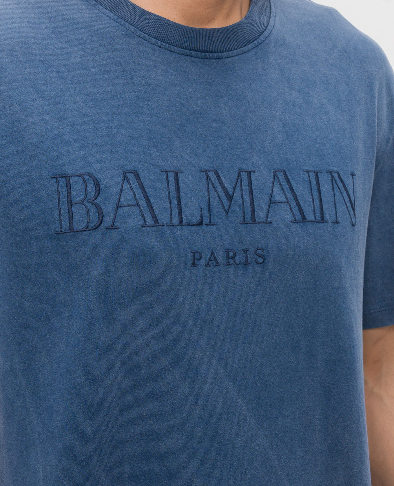 

Blue T-shirt with embroidered logo Balmain