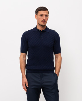 Cashmere&Whiskey Blue polo with woven pattern DOP268