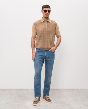 Stefano Ricci Brown polo shirt with woven pattern K414014P13F26165
