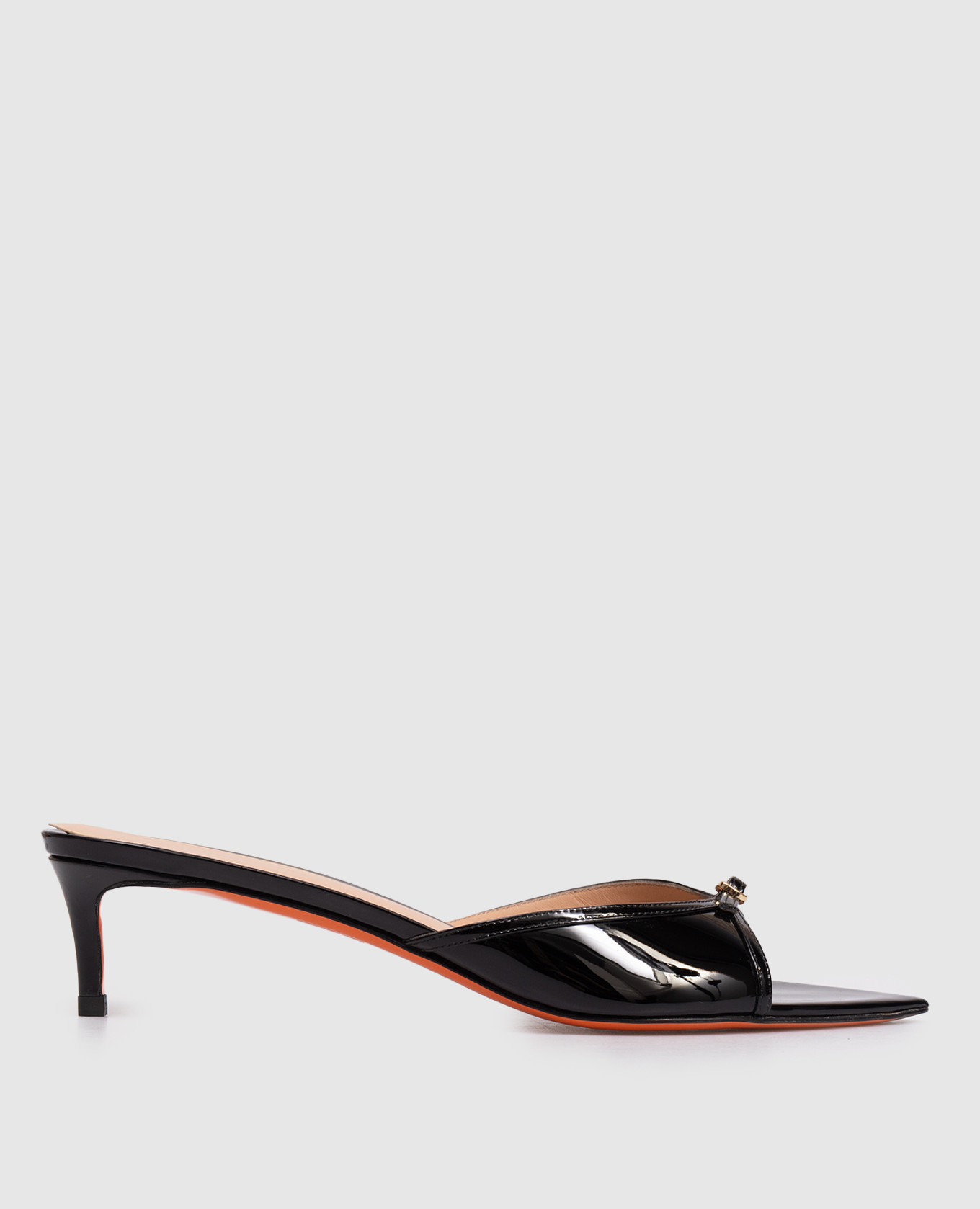 Black patent leather mules